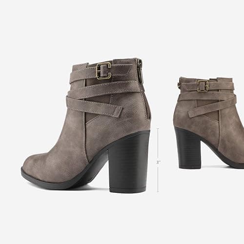 TOETOS Women's Chunky High Heel Ankle Boots Close Toe Fall Heeled Booties Shoes thumbnail 4
