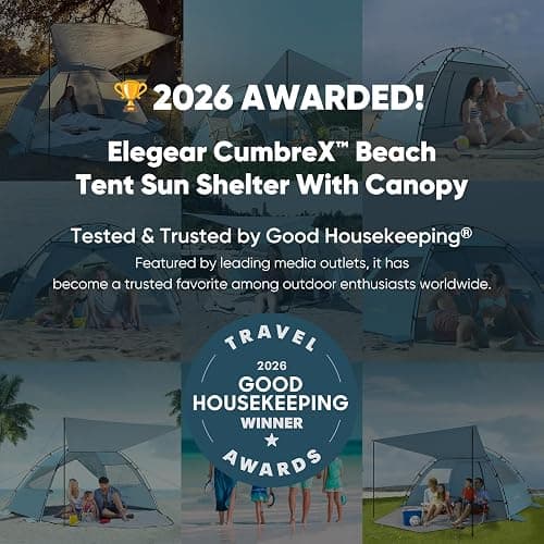 Elegear CumbreX™ Beach Tent Sun Shelter with Canopy, 4-5 Person Pop Up Beach Tent, Easy Setup UPF 50+ UV Protection Portable Lightweight Double Silver Coating Cabana Sun Shade Shelter - Silver thumbnail 3