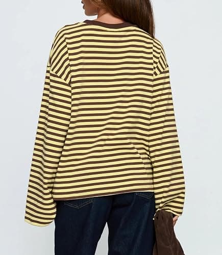 Prosperandoes Striped Oversized Long Sleeve Sweatshirts Women Y2k Crewneck Vintage Pullover Preppy Shirts Crop Top Streetwear thumbnail 6
