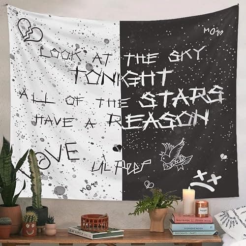 LWZAYS Rapper Wall Tapestry Lil Peep Tapestries Juice Wrld Black and White Star Tapestry for Bedroom Dorm Hip Hop Home Decorations Wall Hanging 60'' X 50'' thumbnail 2