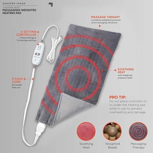 Calming Heat Massaging Weighted Heating Pad by Sharper Image- Electric Heating Pad with Massaging Vibrations, Auto-Off,12 Settings- 3 Heat, 9 Massage- 27 Relaxing Combinations, 12” x 24”, 4lbs thumbnail 5
