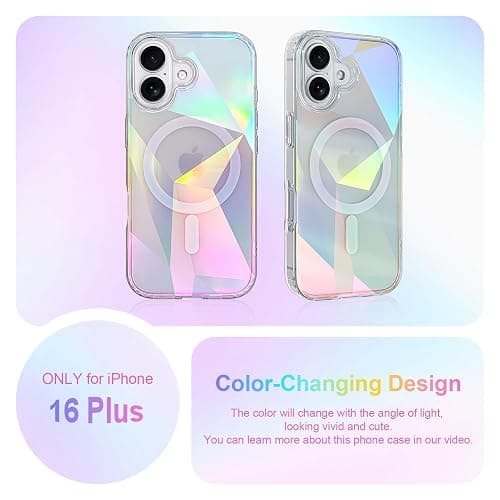 Heaofei Cute Case for iPhone 16 Plus Case, Iridescent Geometry | Compatible with Magsafe, Clear Aesthetic Girly Sparkly Bling Magnetic Protective Phone Cover for Women Girls thumbnail 2