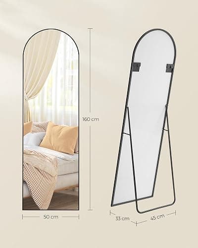 SONGMICS Miroir Intégral, 160 x 50 cm, Miroir Arqué sur Pied, à Poser au Sol, Cadre en Alliage d’Aluminium, Verre Trempé, pour Chambre, Salon, Dressing, Noir d'encre LFM031B01 thumbnail 2