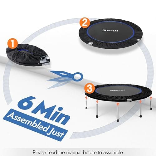 BCAN 38"/40''/48'' Foldable Mini Trampoline Fitness Trampoline with Safety Pad,Rebounder Exercise Trampoline for Adults Indoor/Garden Workout,Max Load 300lbs/440lbs thumbnail 3