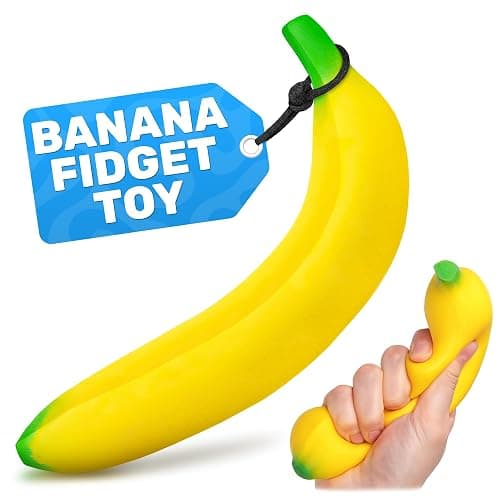 Tesorrio Fake Banana Stress Relief Fidget – 6.7 x 1.4 in Soft PU Foam Desk Accessory | Lightweight Squeeze Fidget for Adults | Novelty Office Decor & Relaxation Tool - Image 1