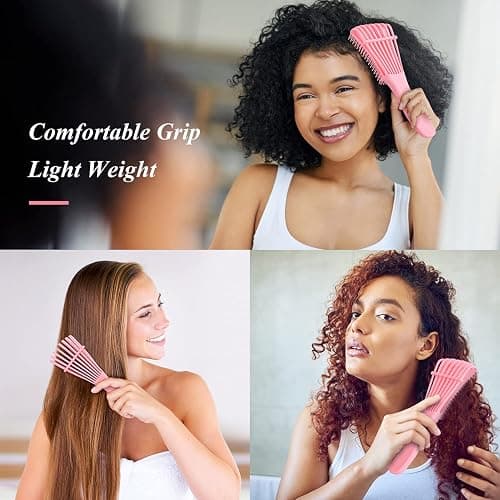 Detangling Hair Brush, Detangling brush for Adults and Kids, Comb Set for Kinky Curly Coily and Wavy Hair, For Wet and Dry Hair, Afro American Type 3a-4c, Comfortable Grip, Easy to Clean(Pink) thumbnail 5