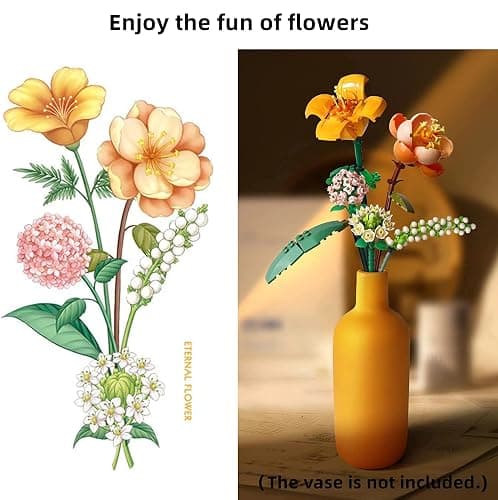 ZIYOSTAR Mini Bricks Flower Bouquet Building Sets, Artificial Flowers, DIY Unique Decoration Home, 456 Pieces Botanical Collection for Ages 8-12 Year Old Girl for Gift (Not Compatible with Lego Set) thumbnail 3