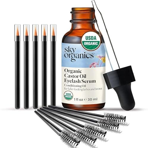 Sky Organics Organic Castor Oil Eyelash & Brow Serum, Hexane-Free Conditioning Oil that Promotes Fuller Looking Lashes & Eye Brows, 100% Pure & Cold-Pressed 1 fl. Oz. / 30 ml w ebook - Image 1