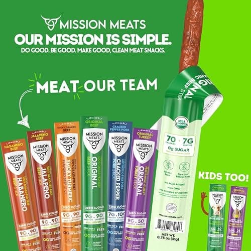 Mission Meats Kids Beef Sticks, 100% Grass Fed, Healthy Snacks for Kids, Zero Sugar, 9g Protein per Serving, Gluten & Nut Free, Individually Wrapped, Mini 0.5oz (24ct Bag) thumbnail 7