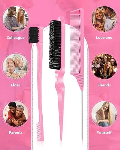 Slick Back Hair Brush, Edge Brush, Hair Accessories Comb Set 3Pcs, Rat Tail Comb for Parting Hair, Teasing Comb for Add Volume Fullness, Edge Brush for Edge Control Black Hair thumbnail 9