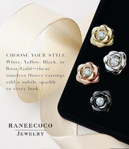 Gold Plated Sterling Silver Rose Flower Earring Studs, Hypoallergenic & Nickel Free Earrings for Women thumbnail 6