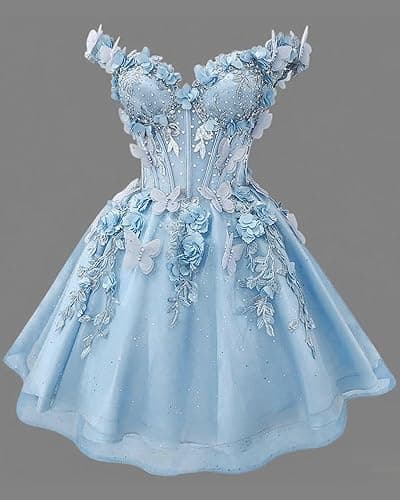 OLJHFJ Women's Tulle Homecoming Dresses Short - 3D Butterfly Off Shoulder Beaded Cocktail Lace Homecoming Dress for Teen 2025 - Light White - 6 thumbnail 6