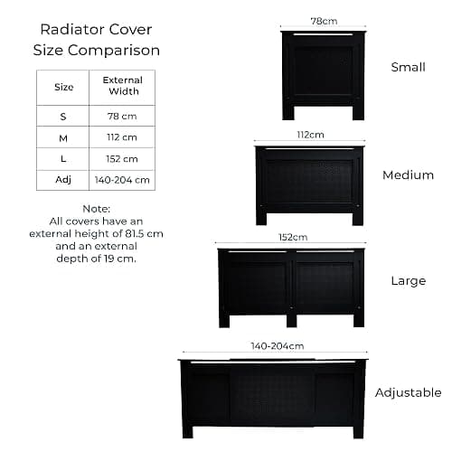 Jack Stonehouse Extra Large Radiator Cover Black Paint - Over Radiator Shelf Clip On With Diamond Slats - Sturdy MDF Wooden Radiator Covers For Bedroom Or Living Room Furniture - Slim Radiator Cover thumbnail 2