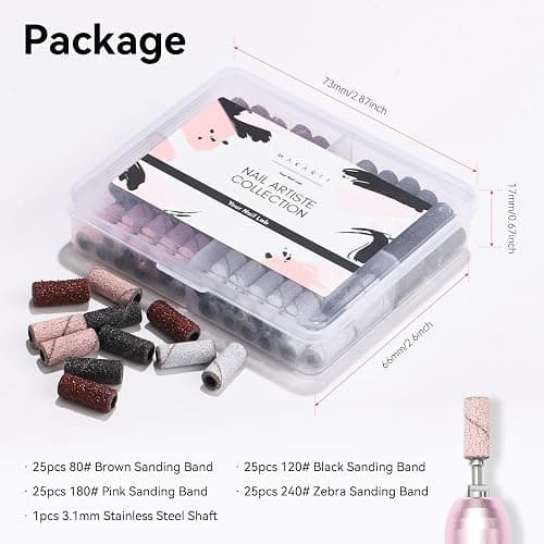 Makartt Nail Drill Bits Sanding Bands for Nail Drill, 100Pcs 4 Color Coarse Fine 80/120/180/240 Grit File Sand with 3.1mm Mini Mandrel Nail Bit Set for Acrylic Nails Gel Manicures and Pedicure thumbnail 7