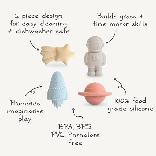 mushie Space Bath Toys Play Set for Toddlers | 100% Food Grade Silicone | Mold Free, Pack of 4 thumbnail 3