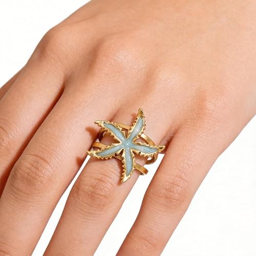 Zxcog Gold Starfish Beach Ring for Women Boho Beach Starfish Open Ring Unique Ocean Summer Star Rings Trendy Elegant Jewelry Accessories thumbnail 2