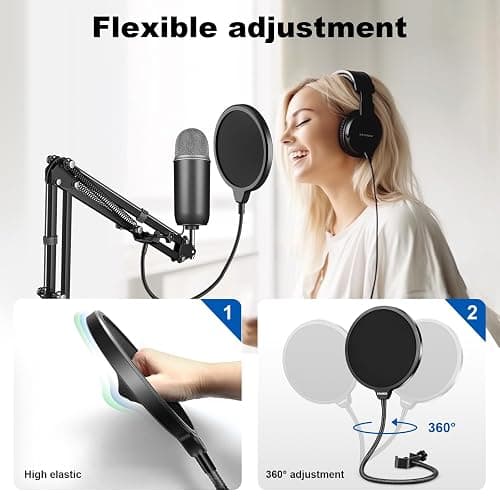 Aokeo Professional Microphone Pop Filter Mask Shield For Blue Yeti and Any Other Microphone,Mic Dual Layered Wind Pop Screen With Flexible 360° Gooseneck Clip Stabilizing Arm thumbnail 5