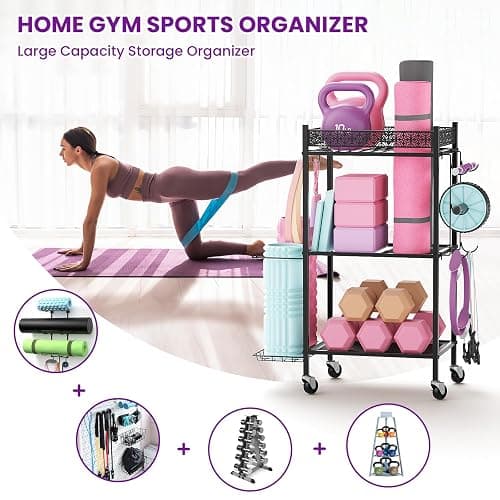 Yoga Mat Storage Rack, Home Gym Storage Rack, VOPEAK Workout Storage for Yoga Mat, Foam Roller, Gym Organizer Gym Equipment Storage for Home Exercise and Fitness Gear thumbnail 2
