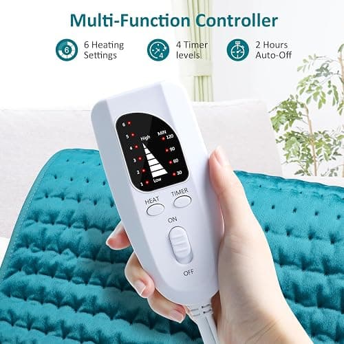 Electric Heating pad for Back/Shoulder/Neck/Knee/Leg Pain, Cramps and Arthritis Relief, 6 Fast Heating Settings, Auto-Off, Machine Washable, Moist Dry Heat Options, Extra Large 16"x30" - Blue Grey - 16"x30" thumbnail 3