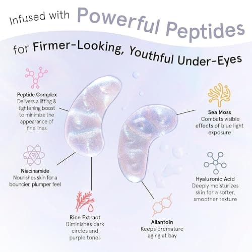 grace & stella Peptide Under Eye Patches with Niacinamide & Rice Extract - Firming Eye Masks for Dark Circles and Puffiness - Stocking Stuffers Under 10 - Vegan, Cruelty-Free (White, 6 Pairs) thumbnail 5