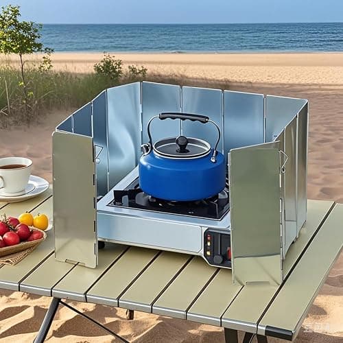 Outdoor Stove Windscreen Ultra light Aluminum foldable Camping Stove Windshield with Carrying bag for Butane Stoves Picnic (8 Plates) thumbnail 2