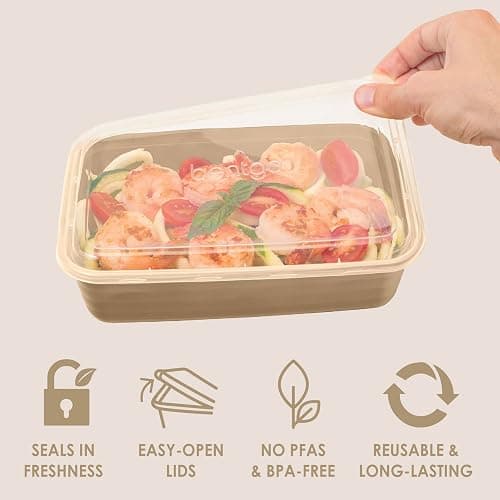Bentgo Prep - 20-Piece 1-Compartment Reusable Meal Prep Containers with Lids, PFAS & BPA Free Materials, Durable, Microwave, Freezer, & Dishwasher Safe To Go Food Storage (Gold) thumbnail 5