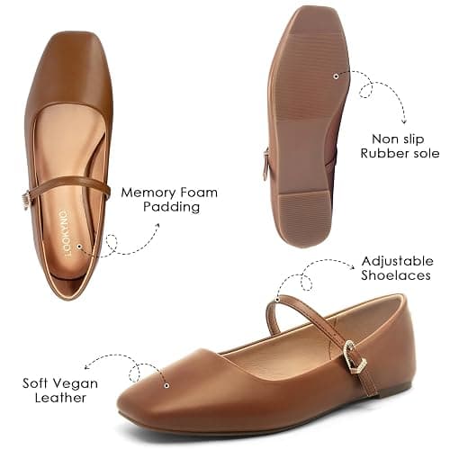 Womens Mary Jane Flats Closed Toe Buckle Strap Square Toe Ballet Flats | Closed Toe, Adjustable Strap, Buckle Closure, Comfortable, Soft PU Leather thumbnail 5