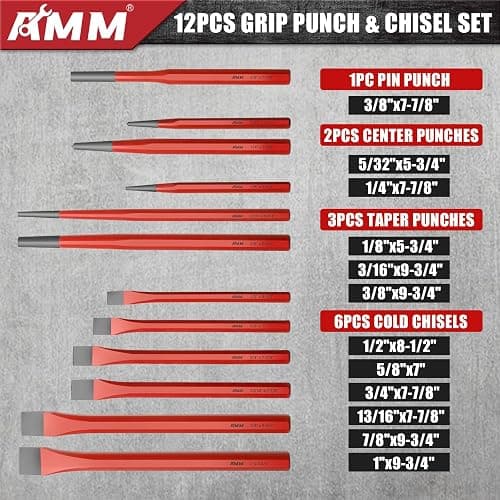 AMM 28 PCS Heavy Duty Punch and Chisel Set, Including Taper Punch, Cold Chisels, Pin Punch and Center Punch, Cr-V, Ideal for Working with Wood, Metal, Automotive, Sculpture, etc thumbnail 2