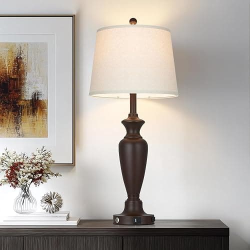 Cinyirong 30" Tall Brown Table Lamp for Living Room, 3-Way Dimmable Touch Control Bedside Lamp for Bedroom Nightstand with USB A+C Ports & AC Outlet (1 Pack) - Image 1