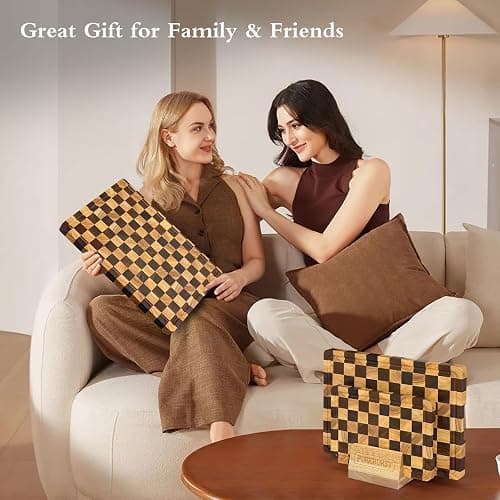 Checkered Cutting Boards for Kitchen, Wood Cutting Board Sets, Walnut Rubber & Wooden Chopping Boards with Anti-Slip Base and Guide Groove, Chessboard Carving Used for Cutting Vegetables Fruits & Meat thumbnail 7