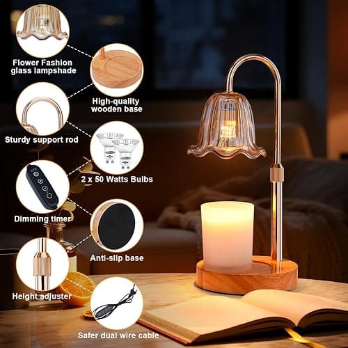 GOIUEDBZ Candle Warmer Lamp Electric: Timer Dimmer Candles Warming Jar Light - Height Adjustable Dimmable Warmers Lamps - Flower No Flame Lamps with Heat Warm Melt Wax - Home Bedroom Decor Table Light thumbnail 3