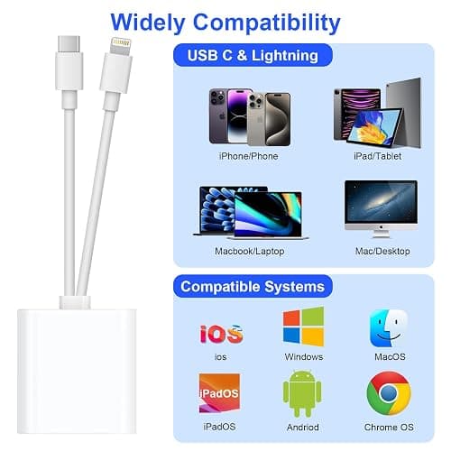 Denlane SD Card Reader for iPhone iPad, USB C & Lightning Dual Interface Memory Card Reader, Digital Camera Adapter to iPhone/MacBook/USBC Laptop for SD/TF/Sim Card, Plug & Play, Camera Accessories thumbnail 3