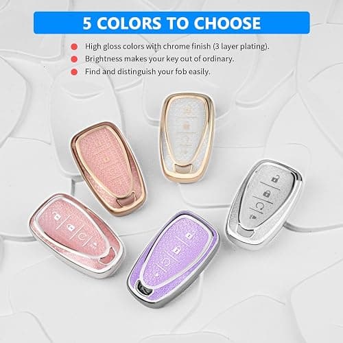 QBUC for Chevy Key Fob Cover with Diamond Keychain, 4 Buttons Key Case Compatible with Chevrolet Equinox Malibu Camaro Cruze Traverse Blazer Trax Volt Bolt Key Protector for Women(S-Pink) thumbnail 6