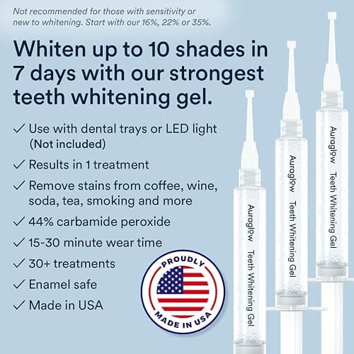 Auraglow 44% Teeth Whitening Gel for Trays, Retainers & Aligners – Dentist Strength Carbamide Peroxide Whitener, 30 Treatments, 3 Syringes (5mL) thumbnail 2