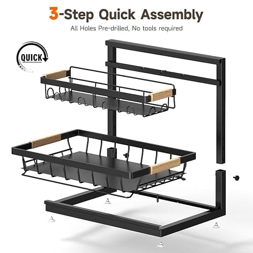 Sevenblue 2 Packs Under Sink Organizer, Height Adjustable 2 Tier Under Kitchen Sink Organizer, Multi-Purpose Storage Shelf for Kitchen Bathroom Cabinet (Black, Large) thumbnail 7