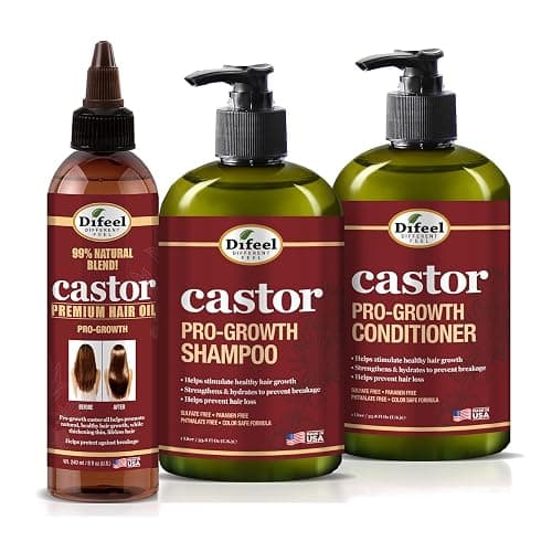 Difeel Pro-Growth Hair Care Set with Castor Oil - 3-PC Style: Shampoo & Conditioner 12oz EACH, & Hair Oil 8oz - Image 1