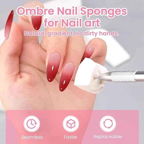 ESUOHYM 150 PCS Soft Nail Sponges For Ombre and Aura with Grabbing Pen Nail Art Brushes for Blending Ombre Gel Nail Tech Design Manicure Tools Accessories Supplies for Salon and Home White thumbnail 2