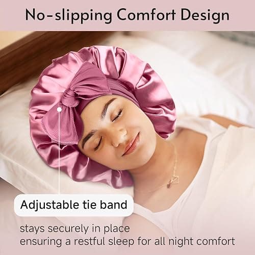 Yanideer 3 pcs Satin Bonnet Silk Bonnet for Sleeping Double Layer Satin Lined Hair Bonnet with Tie Band for Women Curly Hair - One Size - Gold thumbnail 3