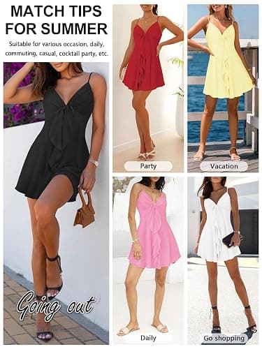 MIYIEONZ Women Sleeveless Sexy V Neck Summer Dress for Women Casual Flowy Beach Club Party Spaghetti Strap Mini Sundress thumbnail 6