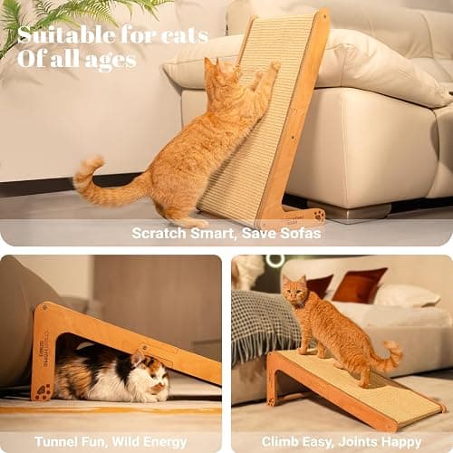 CHEERHOME PETS Sisal Cat Scratcher Ramp for Indoor Cats, 24.8" L Shape Scratching Post Climbing Vertical Cat Scratch Pad, Solid Wooden Cat Furniture(Medium) thumbnail 5