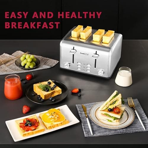 Toaster 4 Slice, Geek Chef Stainless Steel Toaster with Extra Wide Slots，4 Slot Toaster with Bagel/Defrost/Cancel Function, Dual Control Panel of 6 Toasting Bread Shade Settings, Removable Crumb Trays, High Lift Lever, ETL thumbnail 7