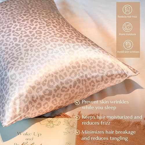Yanibest 2 Pack Leopard Satin Pillowcase, Silk Pillow Cases for Hair and Skin with Zipper, Standard Pillow Cases for 20"x26", Exquisite Packaging for Women Men thumbnail 2