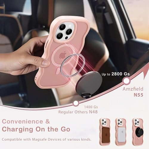 Amzfield Magnetic for iPhone 13 Pro Max Case, Compatible with Magsafe Wavy Frame Cute Translucent Matte Hard Back Silicone Bumper Shockproof Phone Case for iPhone 13 Pro Max Women Girls, Pink thumbnail 2