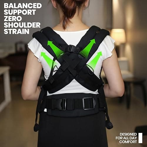Ergonomic Baby Carrier for Newborn to Toddler - 100% Cotton, Breathable Fabric, Adjustable Baby Holder Carrier with Front & Back Carry Options - Soft Structured Baby Carrier for Moms & Dads - Black thumbnail 5