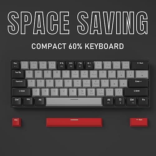 60% Mechanical Gaming Keyboard,Mixed Color Keycaps Gaming Keyboard with Clicky Blue Switches, Detachable Type-C Cable Mini Keyboard with Blue LED Light for/PC/Laptop thumbnail 4