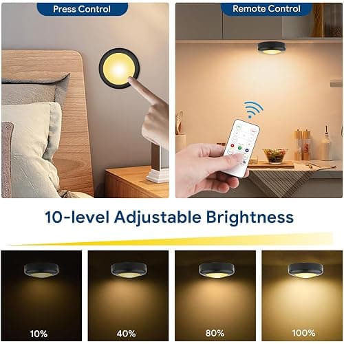 Yiliaw 3 Pack LED Puck Lights Remote Control 16 Color Changeable Under Cabinet Lights, Battery Operated Lights Night Light with Dimmer & Timmer for Closet Bedroom Kitchen, Black thumbnail 3