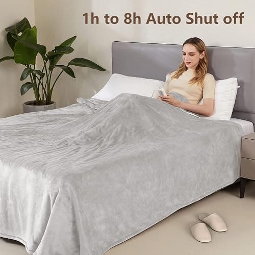 PROALLER Electric Heated Blanket Queen Size with 6 Levels & 8h Auto Off, Ultra Soft Flannel Full Body Heating Blanket, Machine Washable, Warm Gray, 84" x 90" thumbnail 4