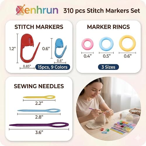 Xenhrun Crochet Stitch Markers Kit: 310pcs Large Locking Crochet Counter Clips & Marker Rings for Crocheting Knitting with Compartment Storage Box - Reusable for 1000+ 0 Snagging 1s Open & Close thumbnail 6