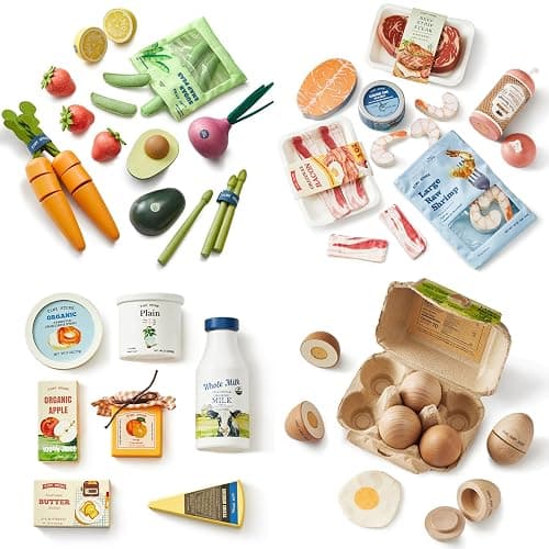 Tiny Land Wooden Play Food Set Bundle Includes 50 PCS of Fruits, Veggies, Meats, Seafood, Eggs & Dairy - Image 1