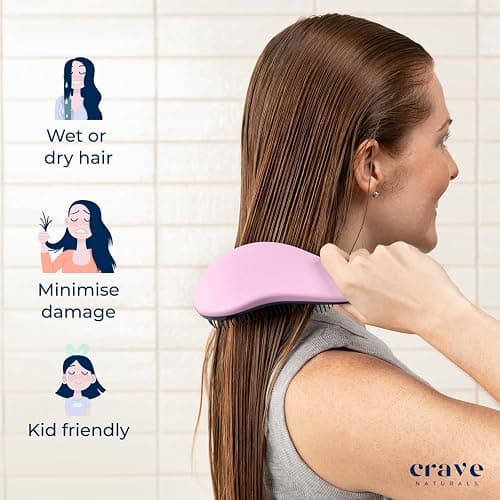Crave Naturals Glide Thru Detangling Brush For Natural, Curly, Straight, Wet or Dry Hair - Gentle Detangler Brush Styling Tool for Adults, Kids, Toddlers and Little Girls - 7.5 x 3 in, Pink thumbnail 6